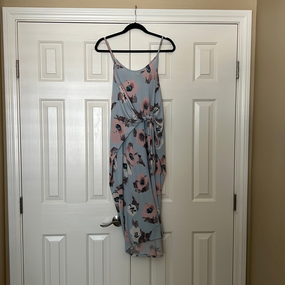 PinkBlush Mint Floral Knot Front Midi Dress